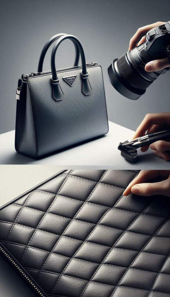 Studio product shot of a Prada Galleria bag in navy Saffiano leather, highlighting the signature crosshatch heat-pressed texture and structural integrity.