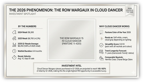 The Row Margaux 15 handbag in Cloud Dancer leather grain close-up.