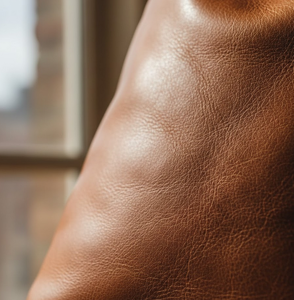 Natural light reflecting across quality leather surface showing tonal variation and dimensional depth characteristic of genuine materials